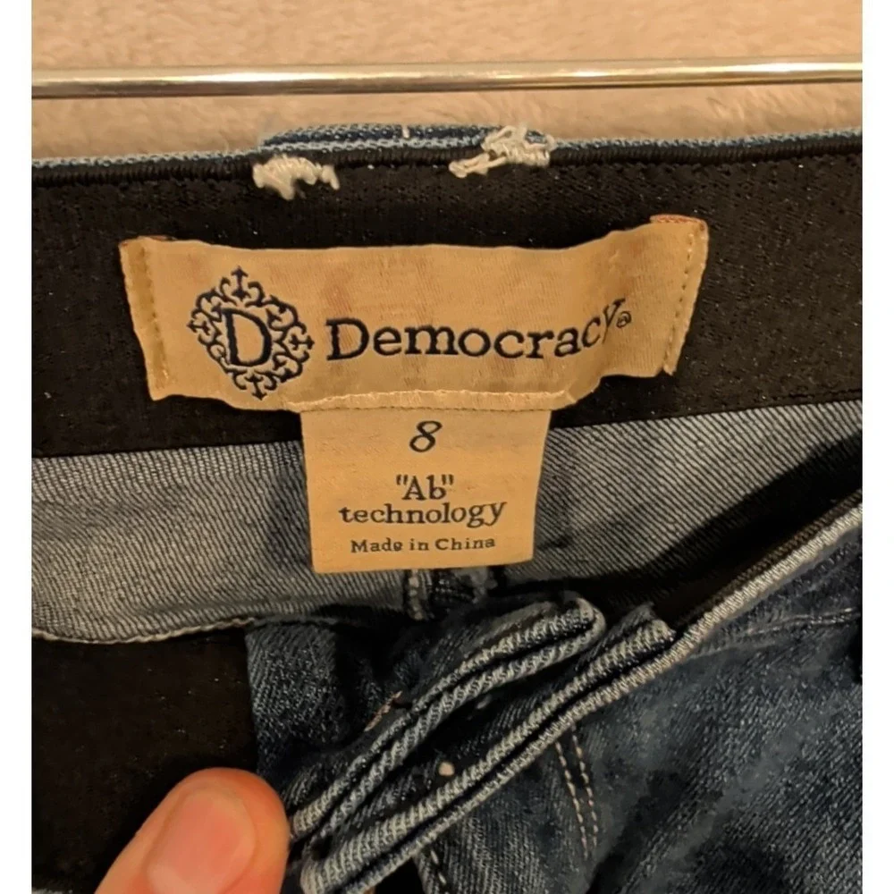 Democracy Ab Technology Jeans Womens 8 Blue Crop Fray Hem Distressed Stretch